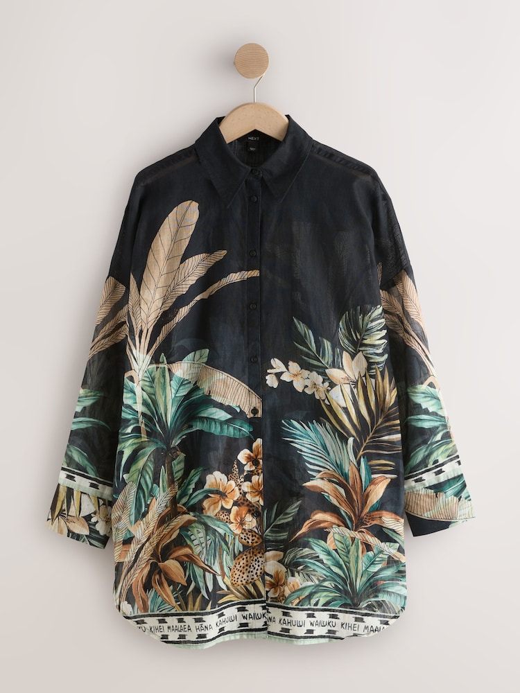 Black/Green Palm Beach Cover-Up Shirt - Image 1 of 3