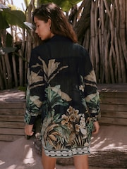 أسود/أخضر تصميم نخيل - قميص للارتداء على الشاطئ - صورة 5 من 9