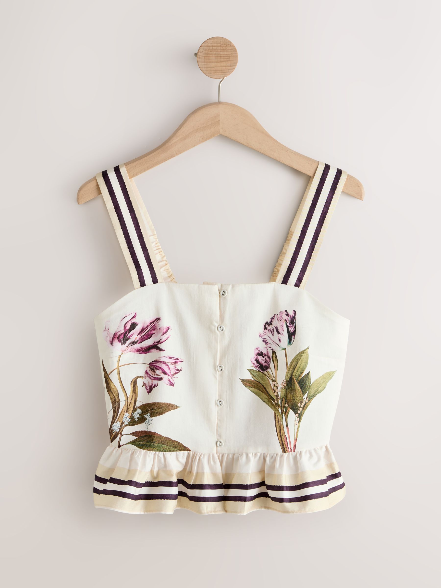 Buy White/Green Tulip Print Wide Strap Peplum Top from Next Luxembourg