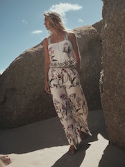 White/Green Tulip Print Wide Strap Peplum Top - Image 4 of 5