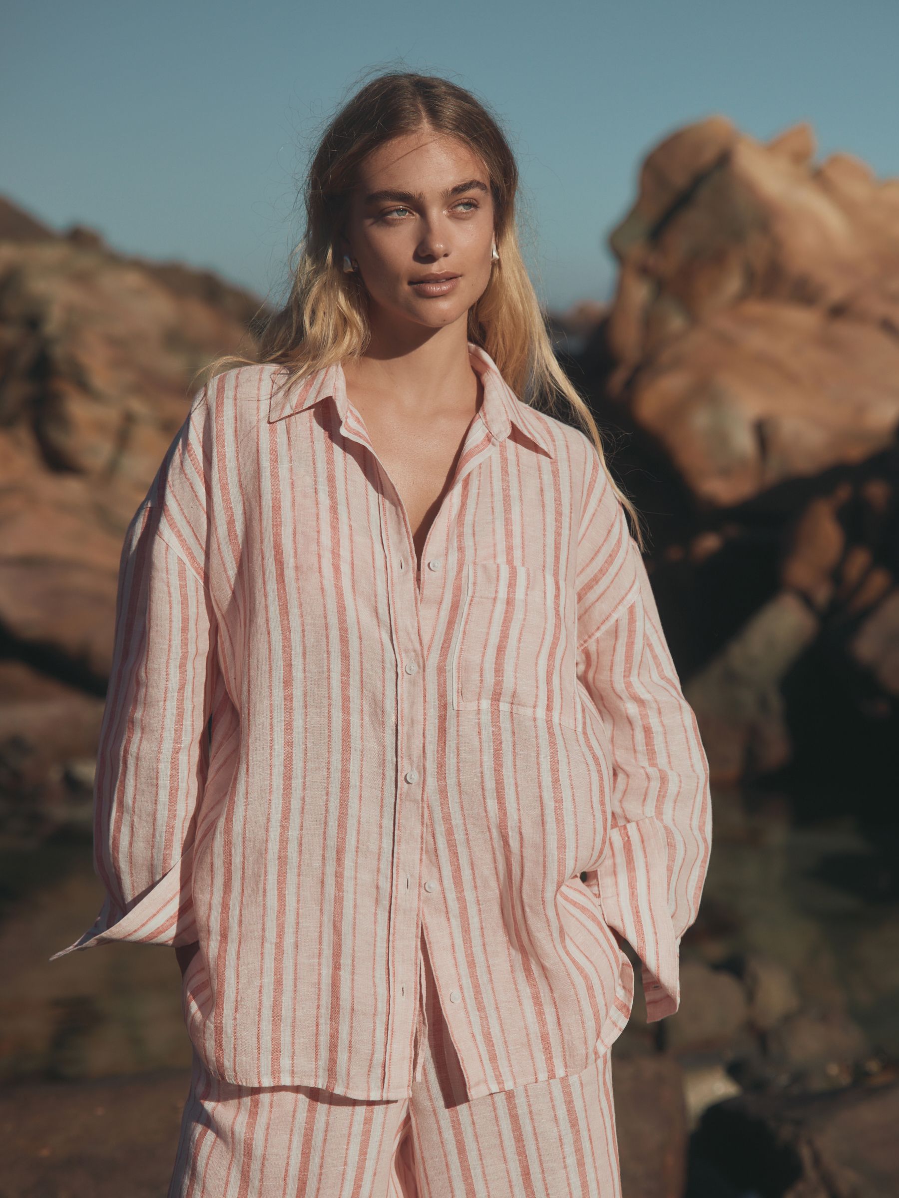 Buy Apricot Stripe N. Premium 100% Linen Shirt from Next USA