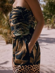 Black/Green Palm Jersey Bandeau Playsuit - Image 4 of 8