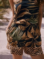 Black/Green Palm Jersey Bandeau Playsuit - Image 5 of 8