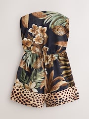 Black/Green Palm Jersey Bandeau Playsuit - Image 6 of 8