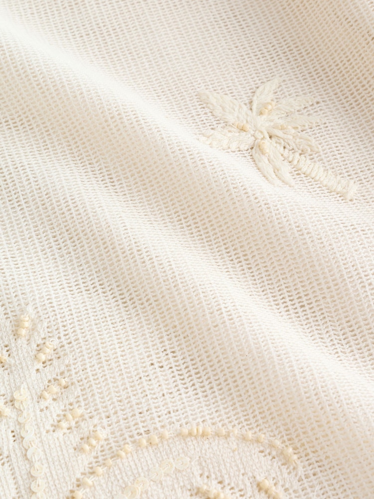 Cream - Oberteil mit gehäkeltem Palmendetail und weiten Ärmeln - Bild 4 von 4