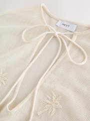 Cream Crochet Embellished Palm Detail Wide Sleeve Top - Image 8 of 10