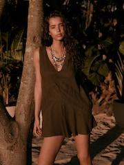 Khaki Green Lace Insert V-Neck Playsuit - Image 1 of 5