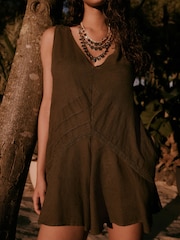 Khaki Green Lace Insert V-Neck Playsuit - Image 2 of 5