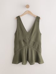 كاكي أخضر - Lace Insert V-Neck Playsuit - صورة 6 من 8