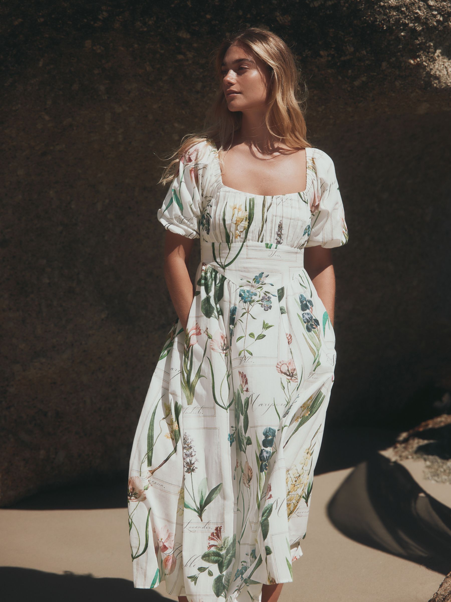 Buy White Floral Puff Sleeve Midi Dress from the Next UK online shop