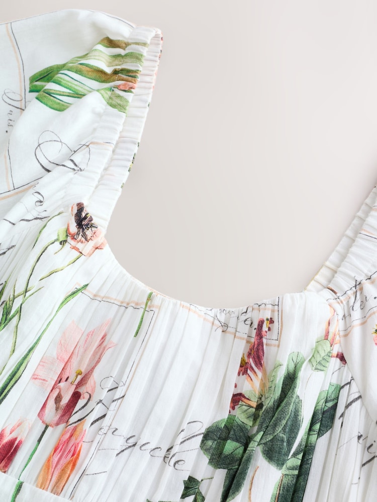 White Floral Puff Sleeve Midi Dress - Image 2 of 5