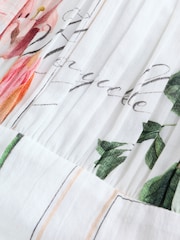 White Floral Puff Sleeve Midi Dress - Image 4 of 5