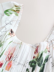 White Floral Puff Sleeve Midi Dress - Image 7 of 10