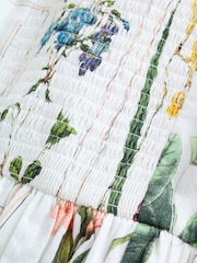 White Floral Puff Sleeve Midi Dress - Image 8 of 10