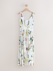 Floral Print Jersey Waisted Summer Midi Dress - Image 1 of 3