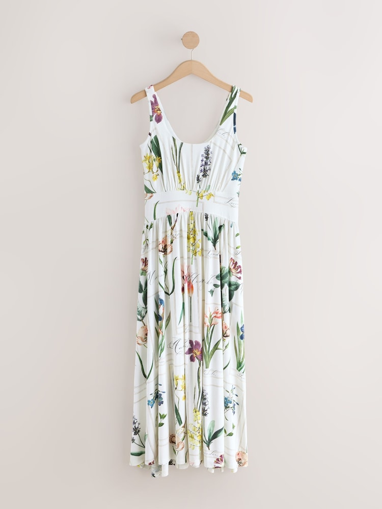Floral Print Jersey Waisted Summer Midi Dress - Image 1 of 3
