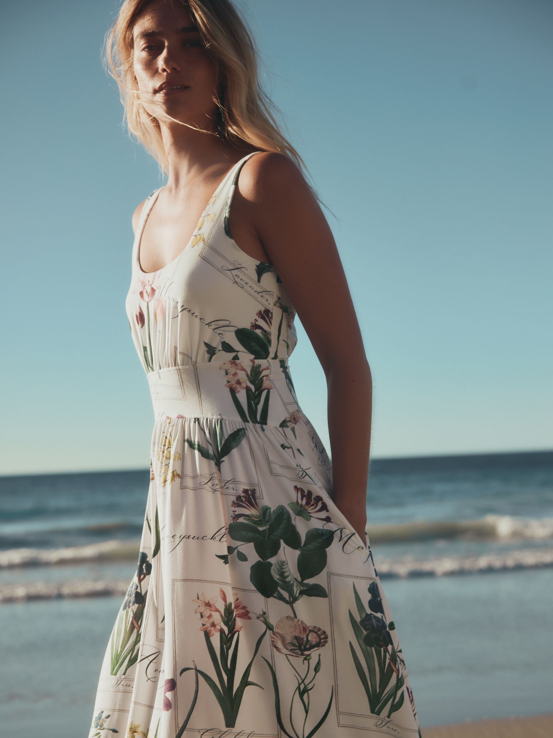 Buy White/Floral Print Jersey Waisted Summer Midi Dress from Next