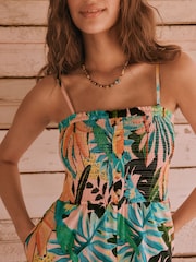 Coral Palm Print Linen Blend Bandeau Jumpsuit With Detachable Straps - Image 4 of 5