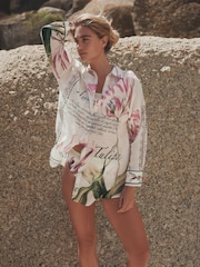 White/Purple Beach Cover-Up Shirt - Image 1 of 5