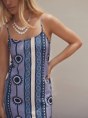 Navy Geo Print Midi Slip Summer Dress - Image 5 of 9