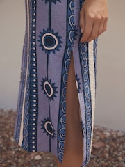 Navy Geo Print Midi Slip Summer Dress - Image 6 of 9