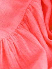 Coral Pink V-Neck Puff Sleeve Mini Dress - Image 6 of 7