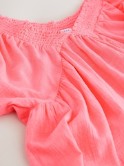 Coral Pink V-Neck Puff Sleeve Mini Dress - Image 7 of 7