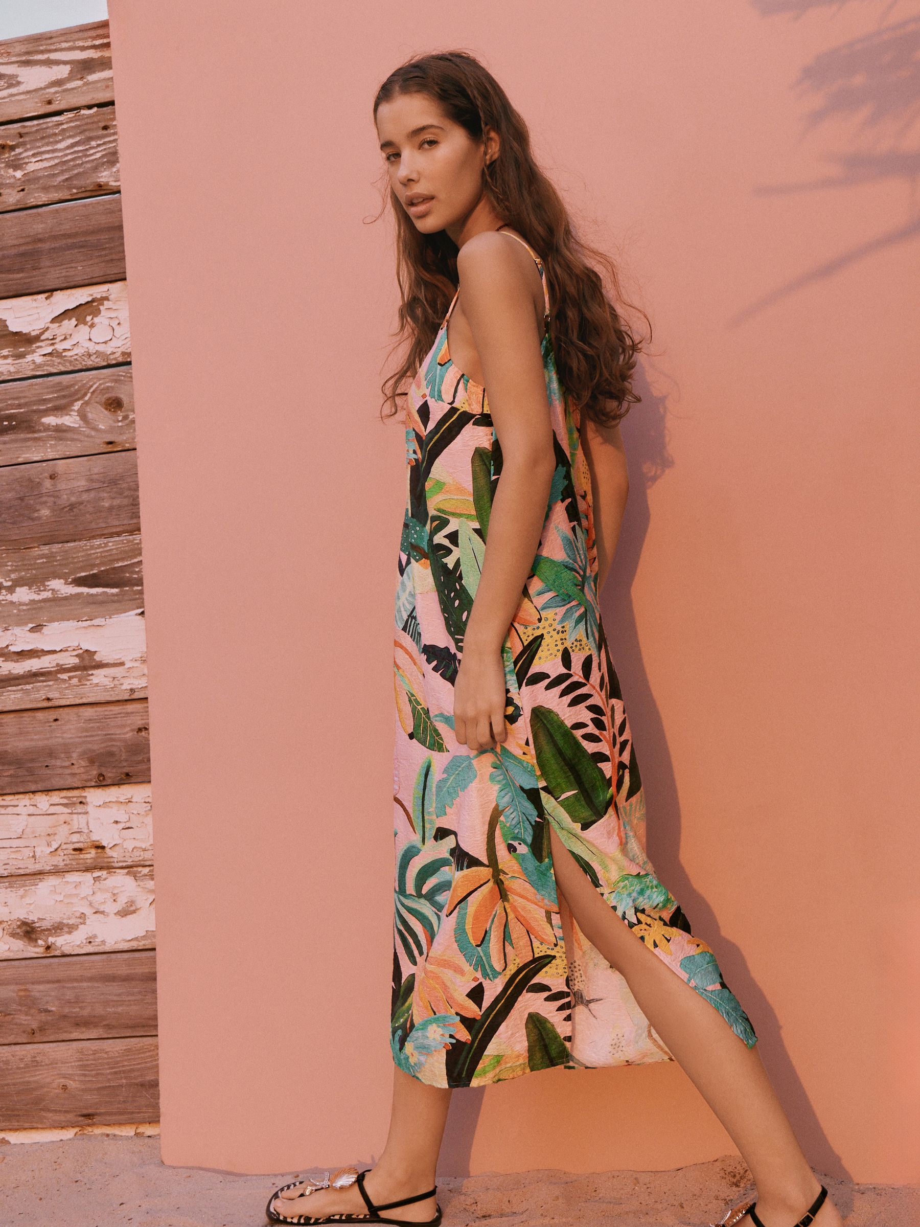 Buy Pink Tropical Print - Midi Slip Summer Dress from Next Japan