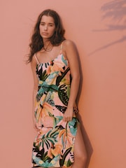 코랄 트로피컬 프린트 - 미디 슬립 서머 드레스 - 7의 이미지 4