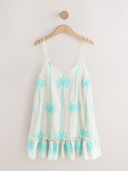 Aqua Blue Embroidered Palm Mini Dress - Image 6 of 8