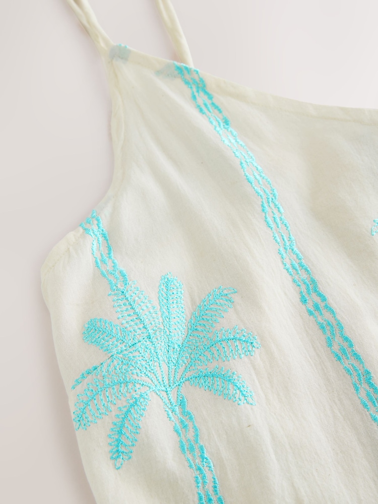 Aqua Blue Embroidered Palm Mini Dress - Image 8 of 8