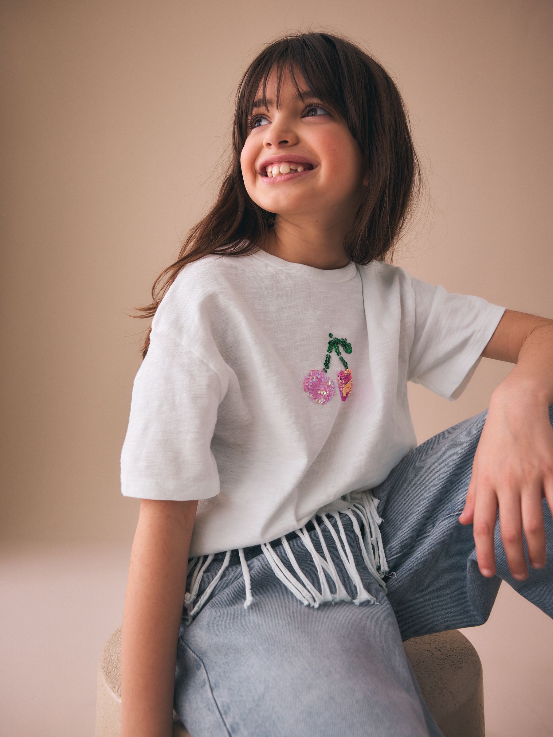 Buy Ecru Cherry Fringe T-Shirt (3-16yrs) from the Next UK online shop