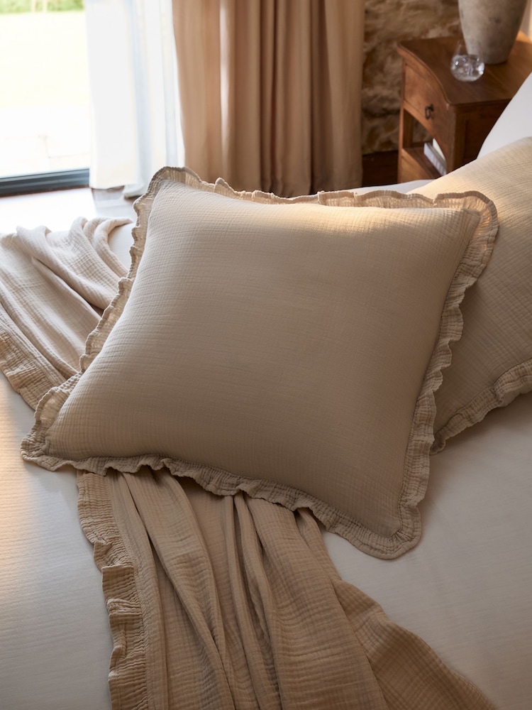 Natural 59 x 59cm Muslin Ruffle Edge Cushion - Image 1 of 4