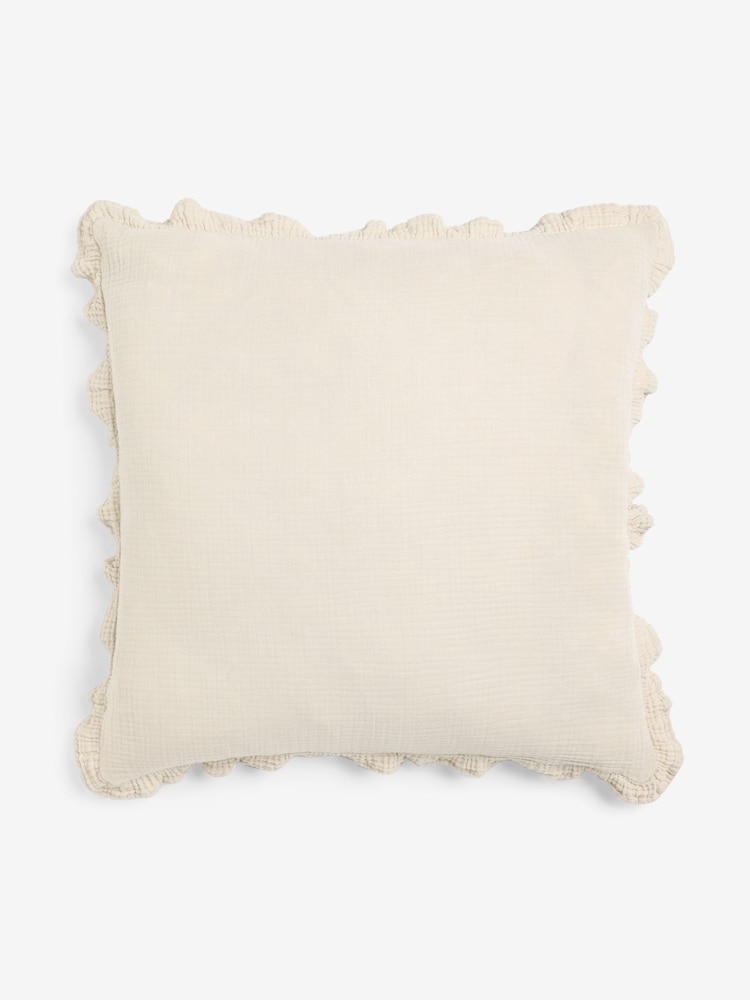 Natural 59 x 59cm Muslin Ruffle Edge Cushion - Image 4 of 4