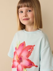 Blue Hibiscus Sequin Graphic T-Shirt (3-16yrs) - Image 1 of 3