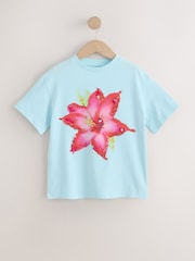Blue Hibiscus Sequin Graphic T-Shirt (3-16yrs) - Image 4 of 7