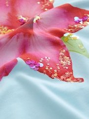Blue Hibiscus Sequin Graphic T-Shirt (3-16yrs) - Image 6 of 7