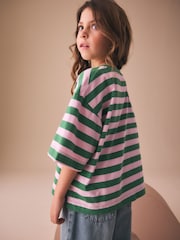 Green Stripe Olive - Oversized Boxy Sequin Graphic T-Shirt (3-16yrs) - Bild 3 von 8