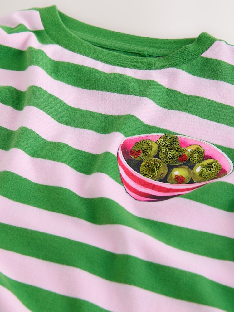 Green Stripe Olive - Oversized Boxy Sequin Graphic T-Shirt (3-16yrs) - Bild 8 von 8
