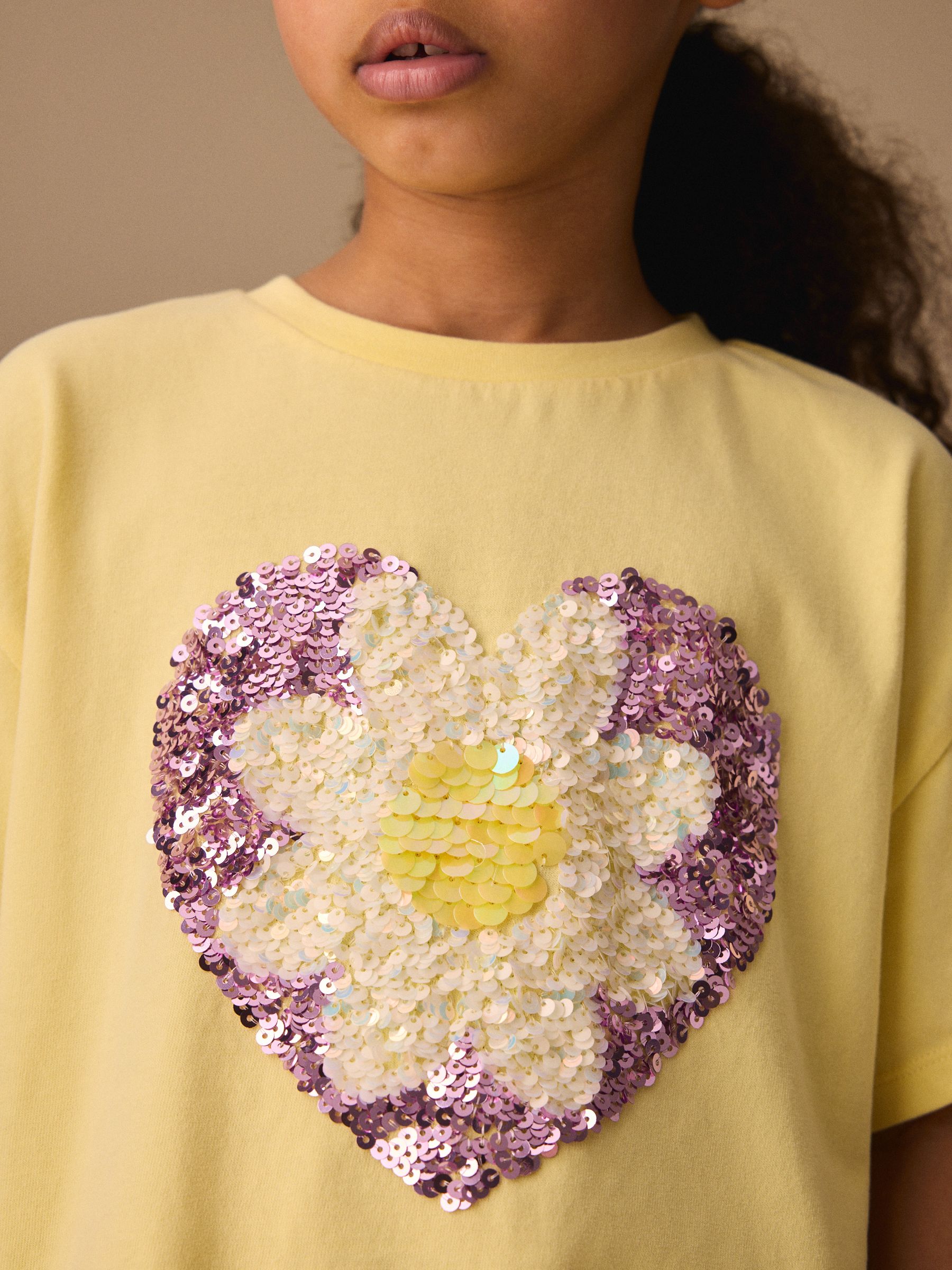 Buy Yellow Daisy Sequin Heart T-Shirt (3-16yrs) from Next Romania