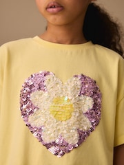 Yellow Daisy Sequin Heart T-Shirt (3-16yrs) - Image 4 of 8