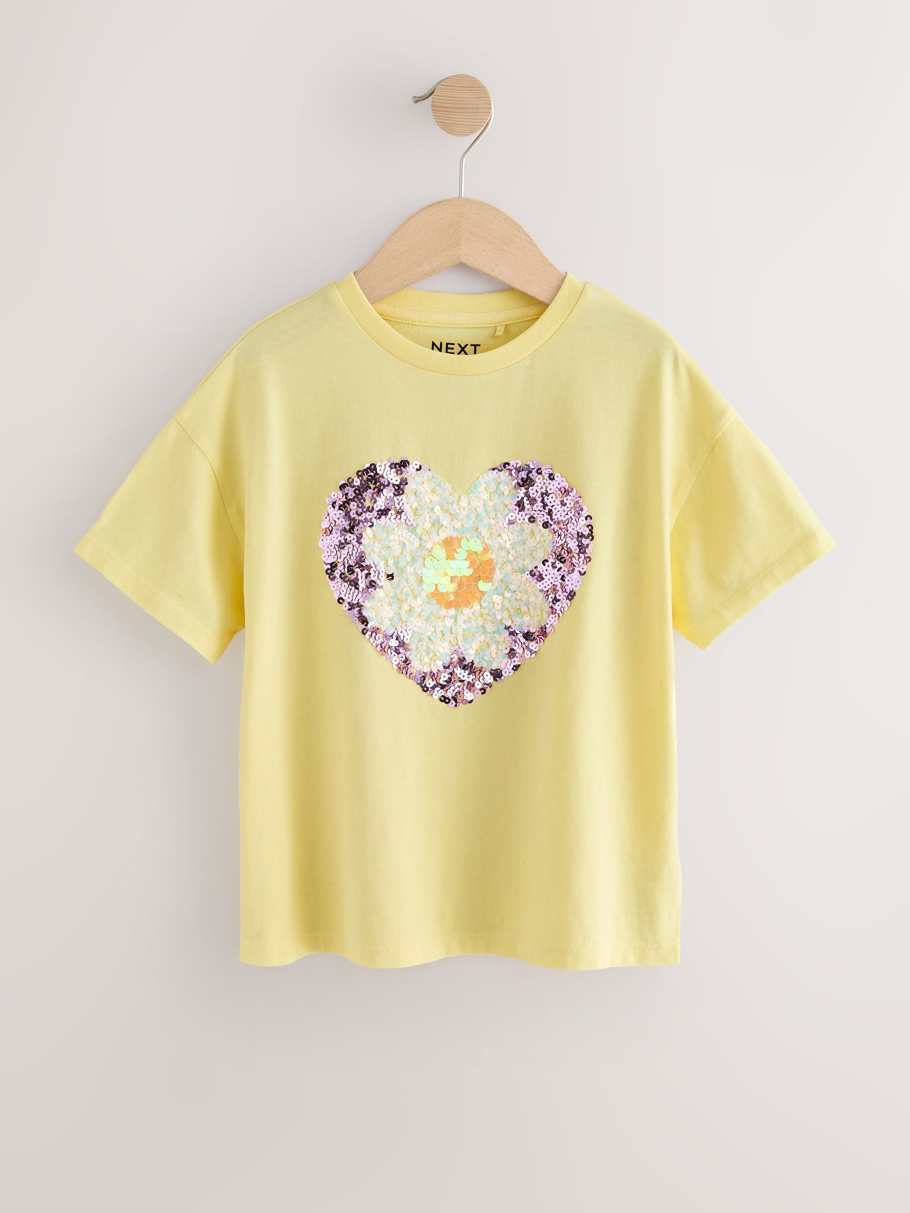 Buy Yellow Daisy Sequin Heart T-Shirt (3-16yrs) from Next Romania