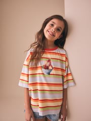 Stripe Ice Cream Oversized Boxy  Sequin Graphic T-Shirt (3-16yrs) - Image 1 of 4