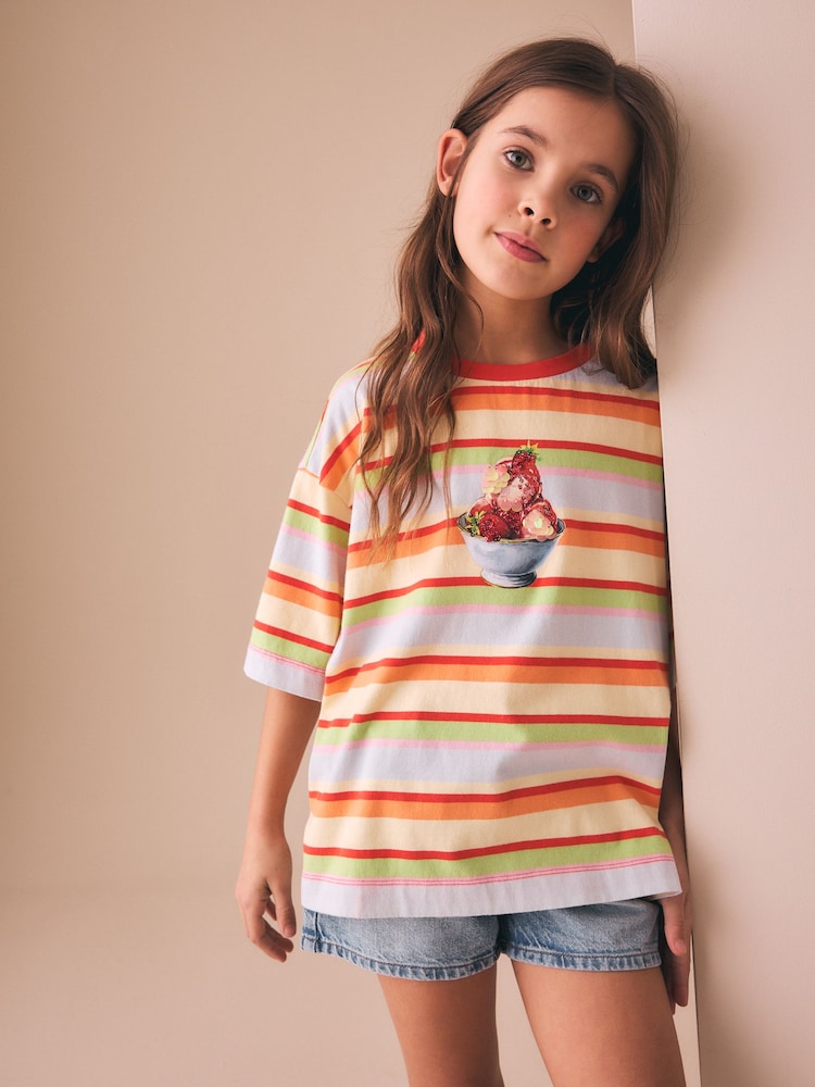 Stripe Ice Cream Oversized Boxy  Sequin Graphic T-Shirt (3-16yrs) - Image 2 of 4