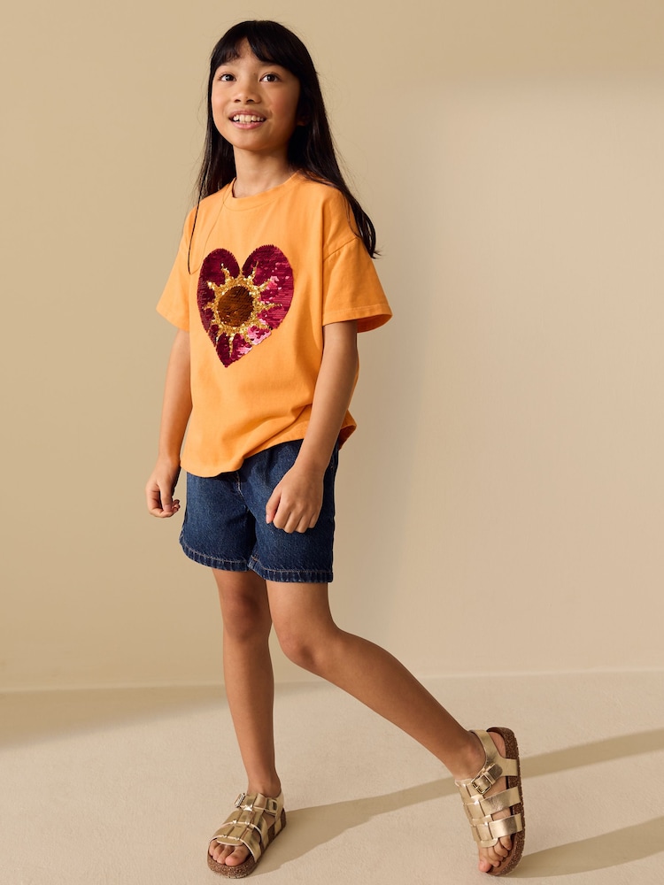 Orange Sun Sequin Heart T-Shirt (3-16yrs) - Image 2 of 4