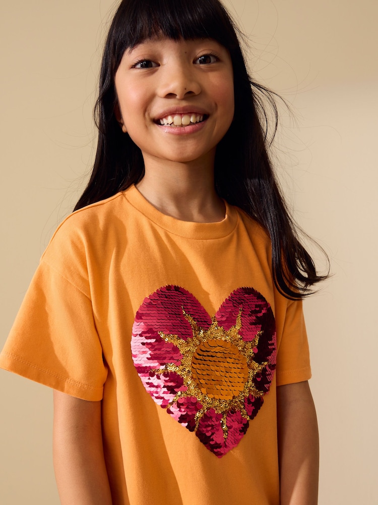 Orange Sun Sequin Heart T-Shirt (3-16yrs) - Image 4 of 4