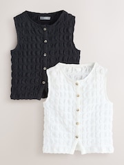 Black/White Textured Button Front Tops 2 Pack (3-16yrs) - Image 1 of 6