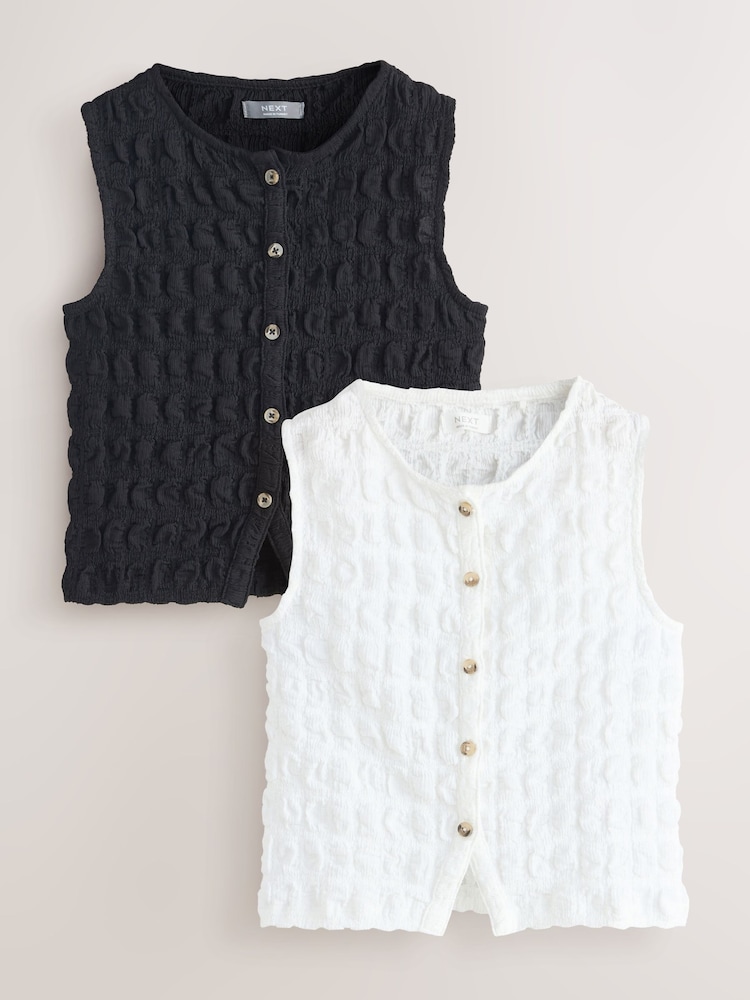 Black/White Textured Button Front Tops 2 Pack (3-16yrs) - Image 1 of 6