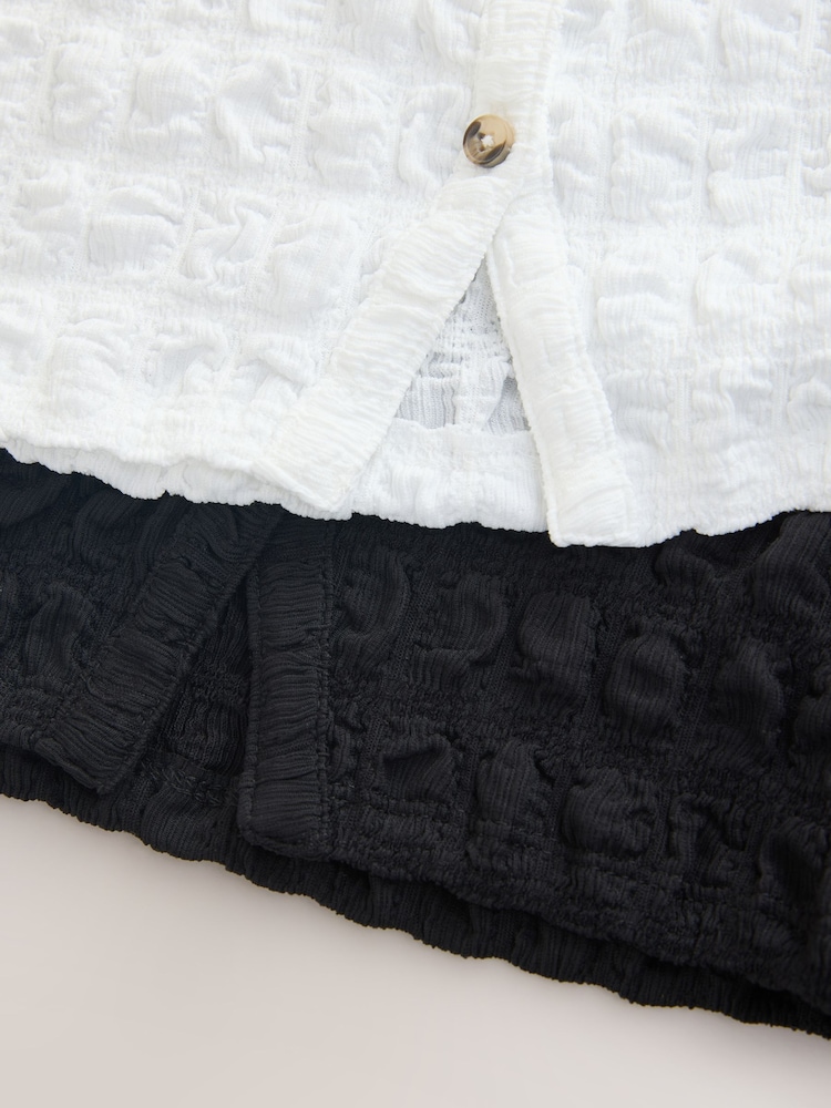 Black/White Textured Button Front Tops 2 Pack (3-16yrs) - Image 6 of 6