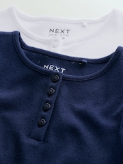 Navy/White Pointelle Button Front Tops 2 Pack (3-16yrs) - Image 6 of 6